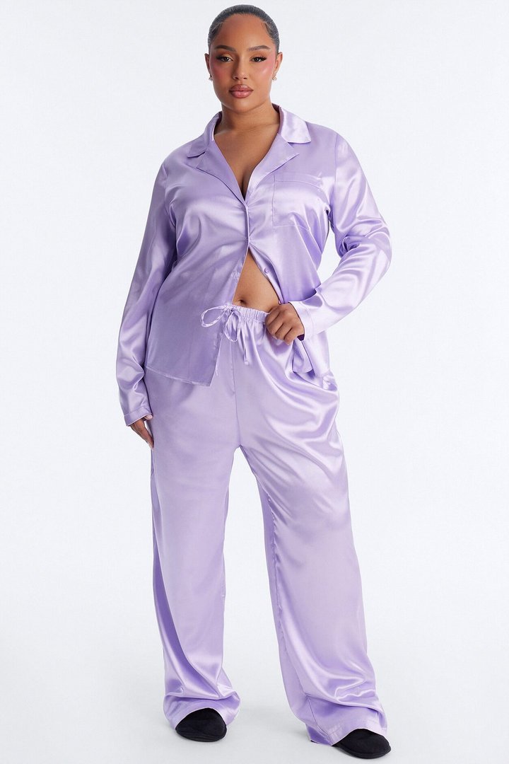 Pillow Fight Stretch Satin PJ Pant Set - Lavender