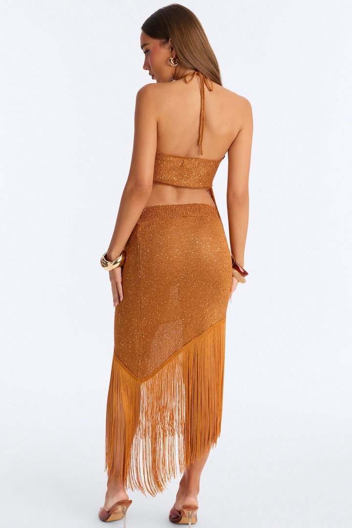 Lexi Fringe Crochet Skirt Set - Bronze