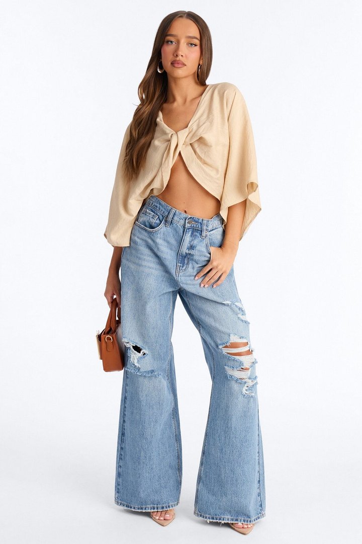 Butter Me Up Knotted Linen Top - Beige