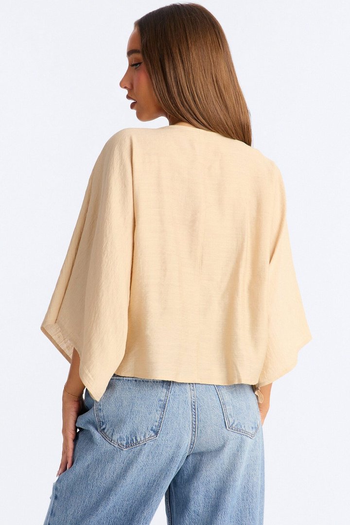 Butter Me Up Knotted Linen Top - Beige