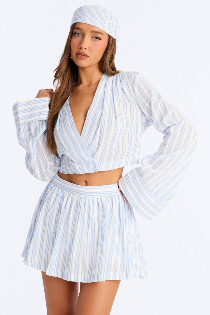 Adrianna Striped 3 Piece Mini Skirt Set - Blue/combo