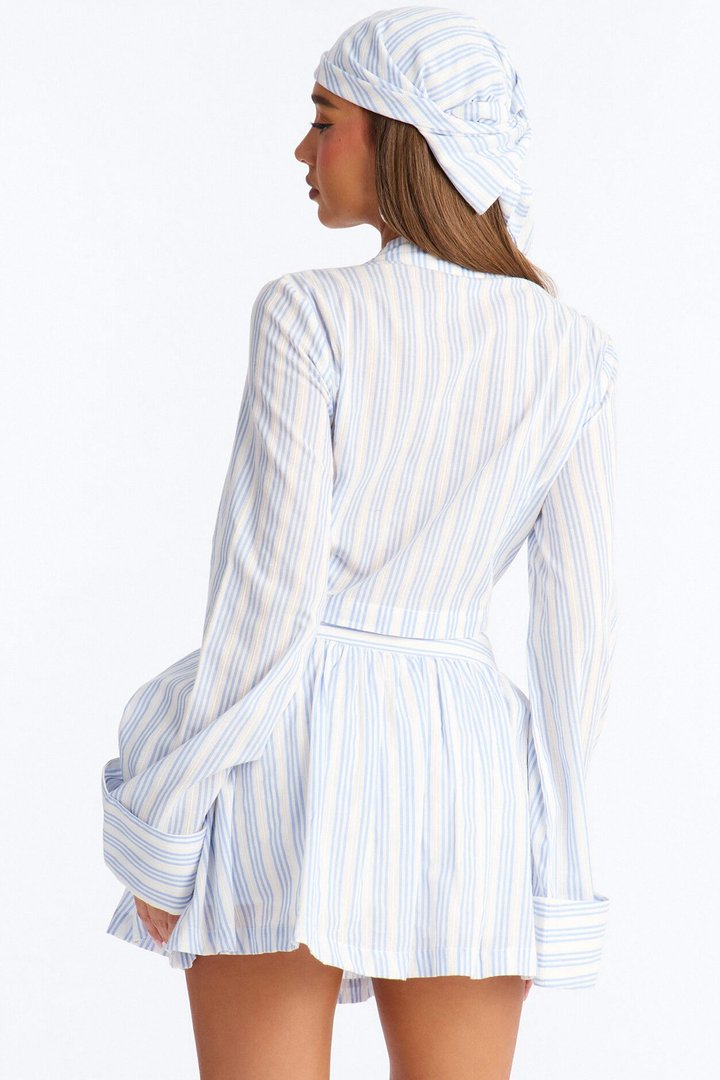 Adrianna Striped 3 Piece Mini Skirt Set - Blue/combo