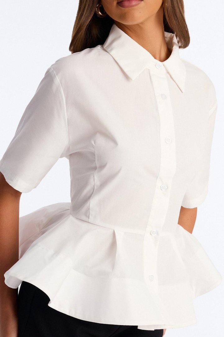 Classic Essentials Peplum Poplin Shirt - White