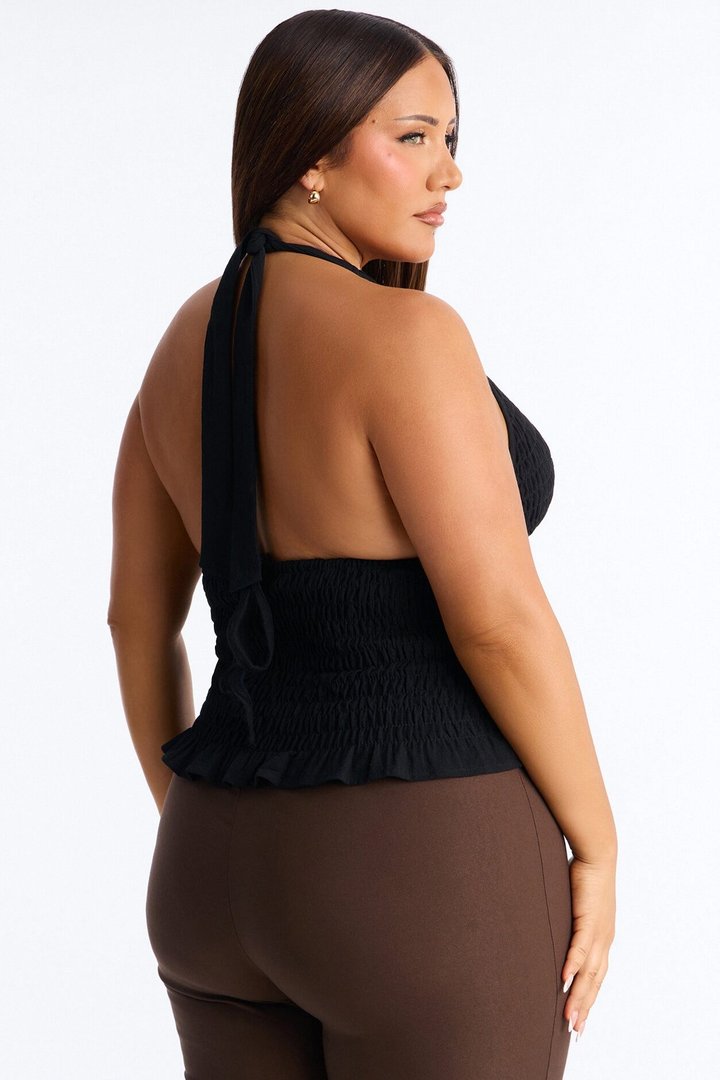 Gentle Mood Smocked Linen Halter Top - Black