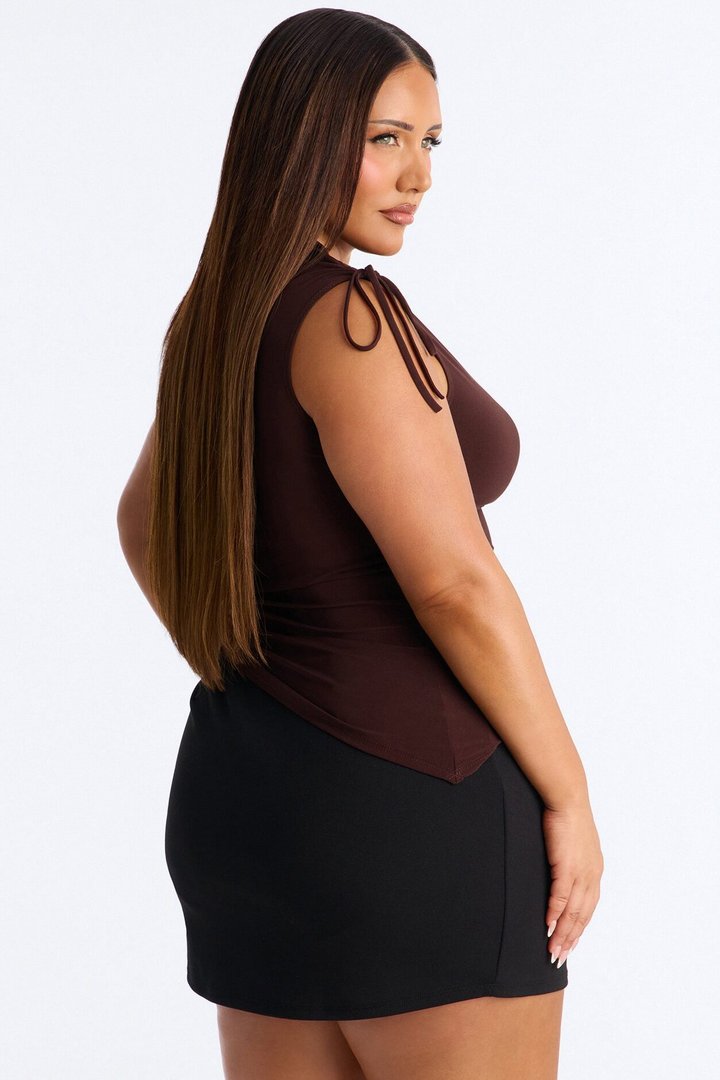 Taylor Drawstring Asymmetrical Short Sleeve Top - Chocolate
