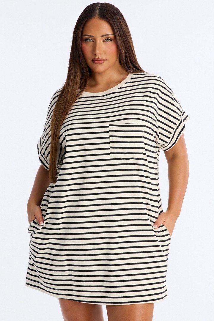 Raelynn Short Sleeve Cotton Shirt Mini Dress - Black/White