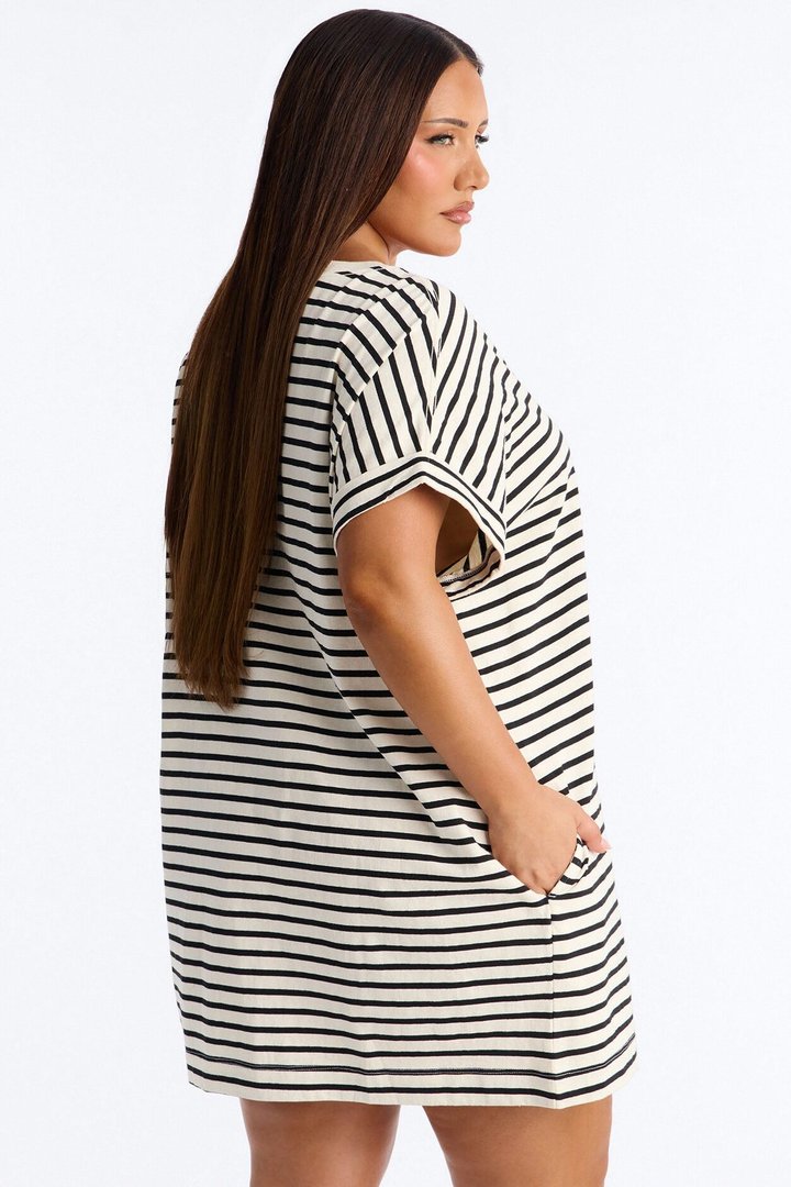 Raelynn Short Sleeve Cotton Shirt Mini Dress - Black/White
