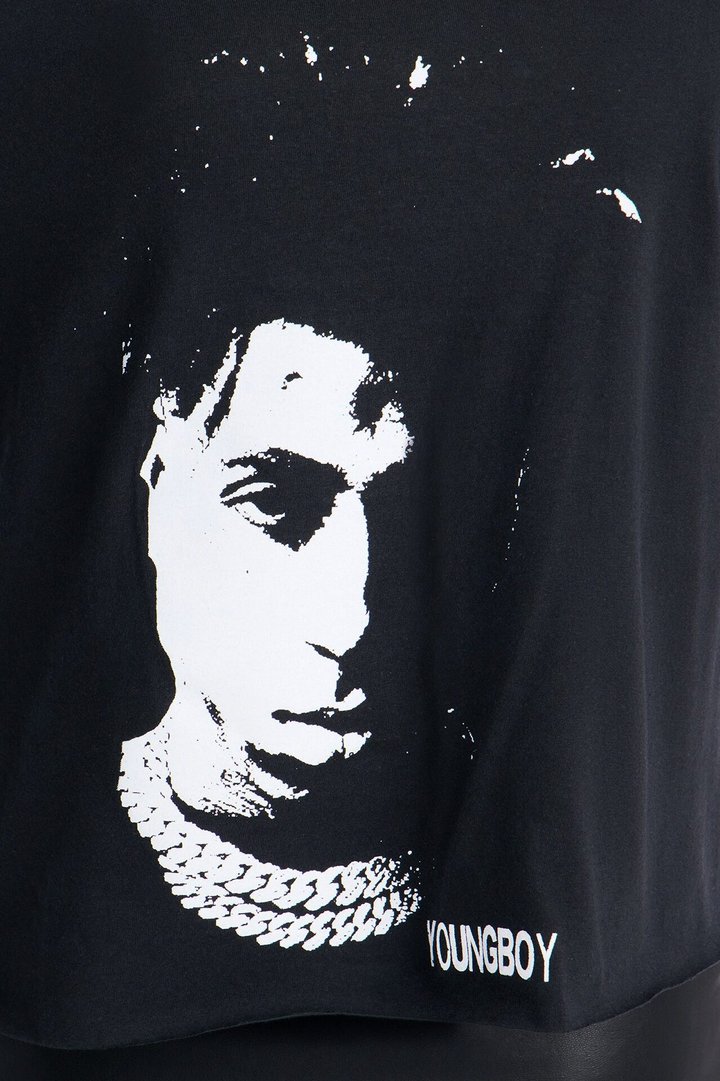 Youngboy Off Shoulder Chain Tee - Black
