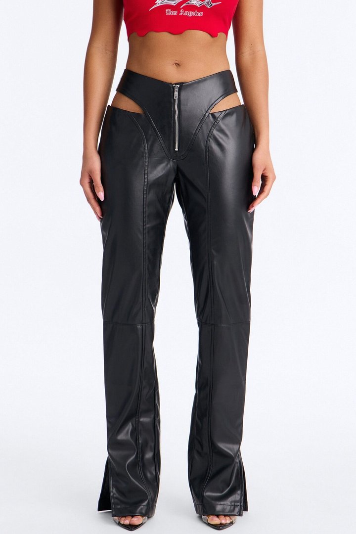 Midnight Rush Low Rise Faux Leather Cut Out Pant 33″ - Black