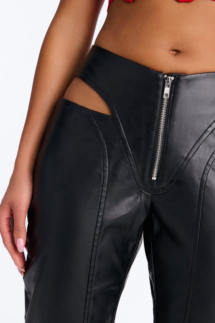 Midnight Rush Low Rise Faux Leather Cut Out Pant 33″ - Black