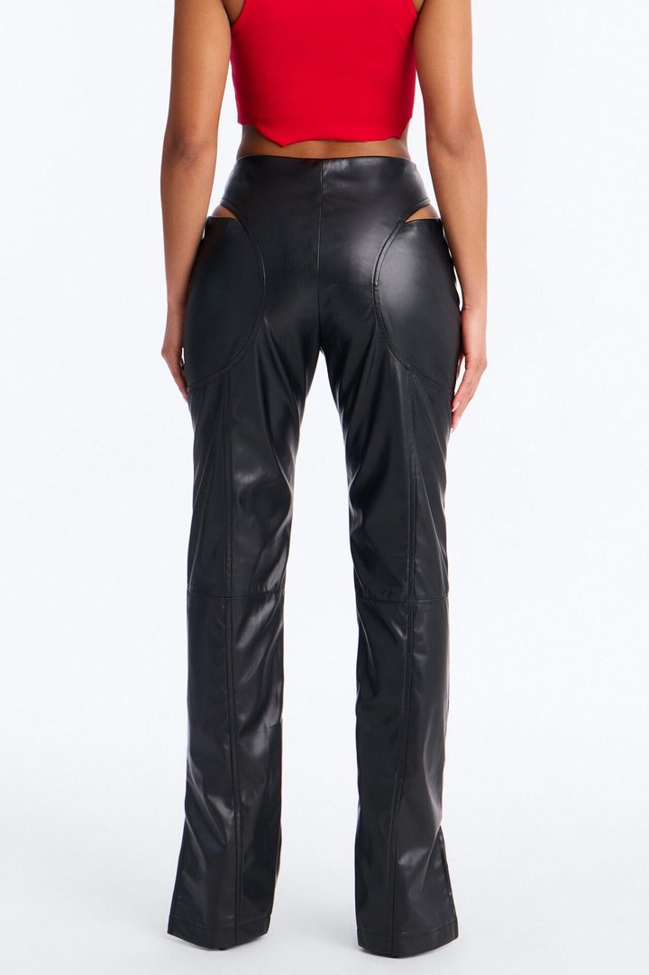 Midnight Rush Low Rise Faux Leather Cut Out Pant 33″ - Black