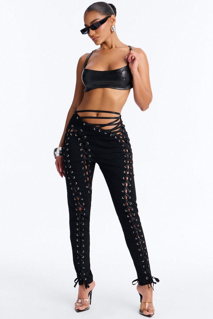 Bad Influence Lace Up Skinny Jeans - Black