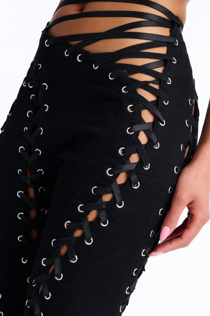Bad Influence Lace Up Skinny Jeans - Black