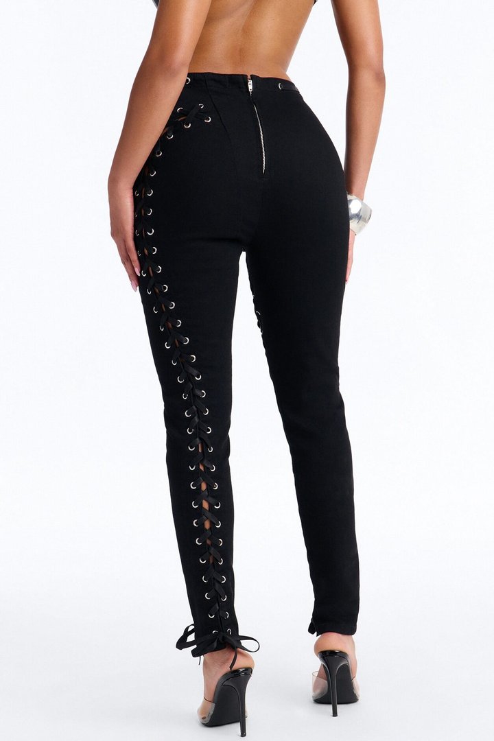 Bad Influence Lace Up Skinny Jeans - Black