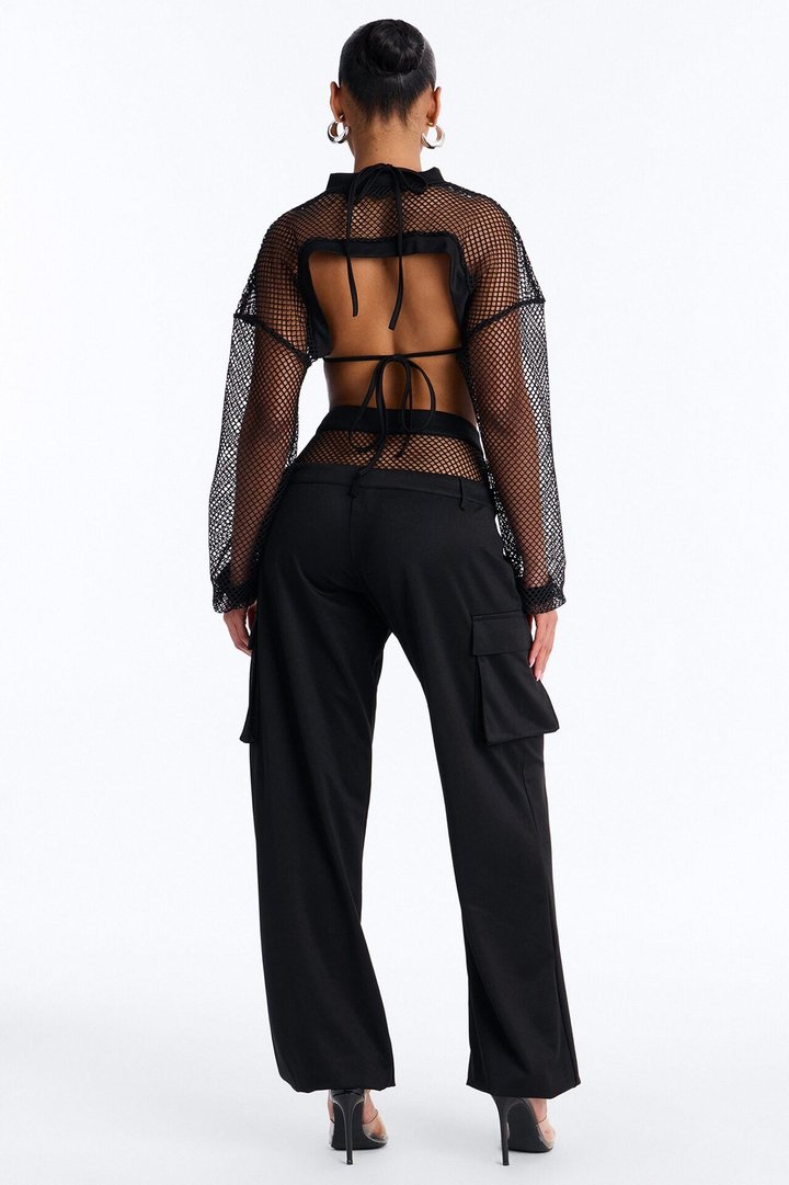 Rayne Fishnet 3 Piece Jogger Pant Set - Black