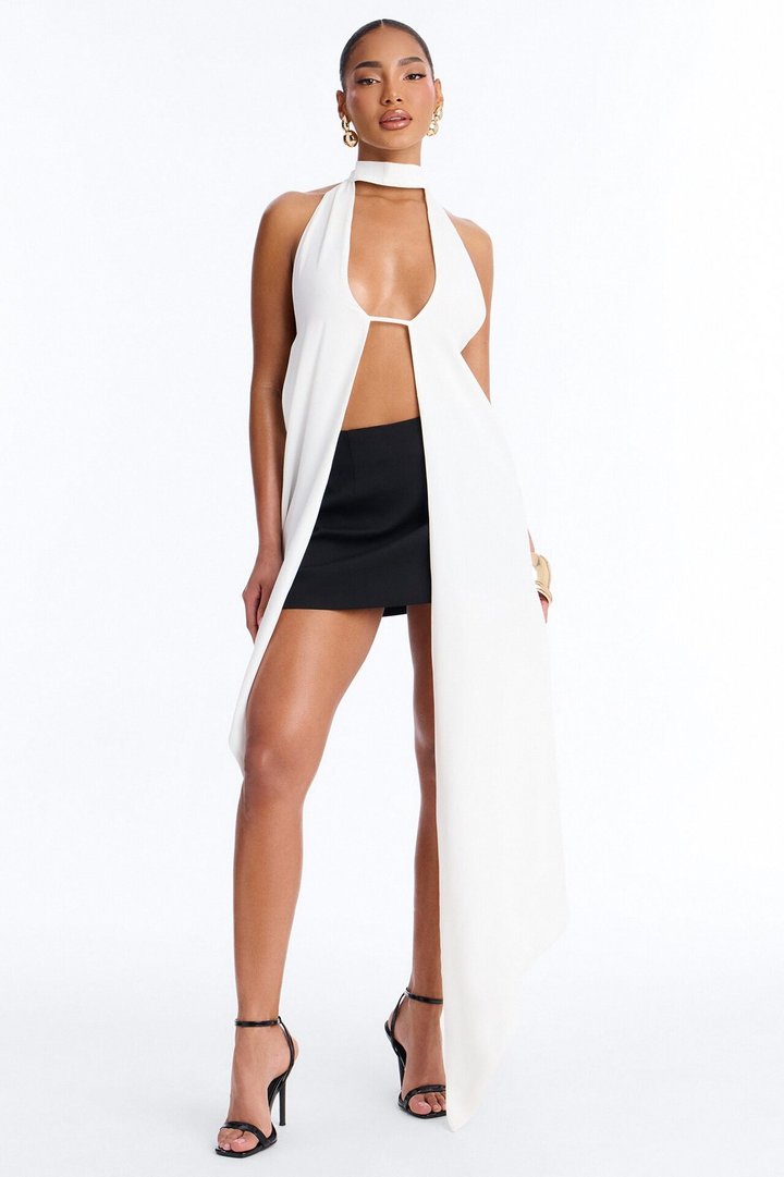 Hearts Over Hustle Draped Chiffon Halter Top - White