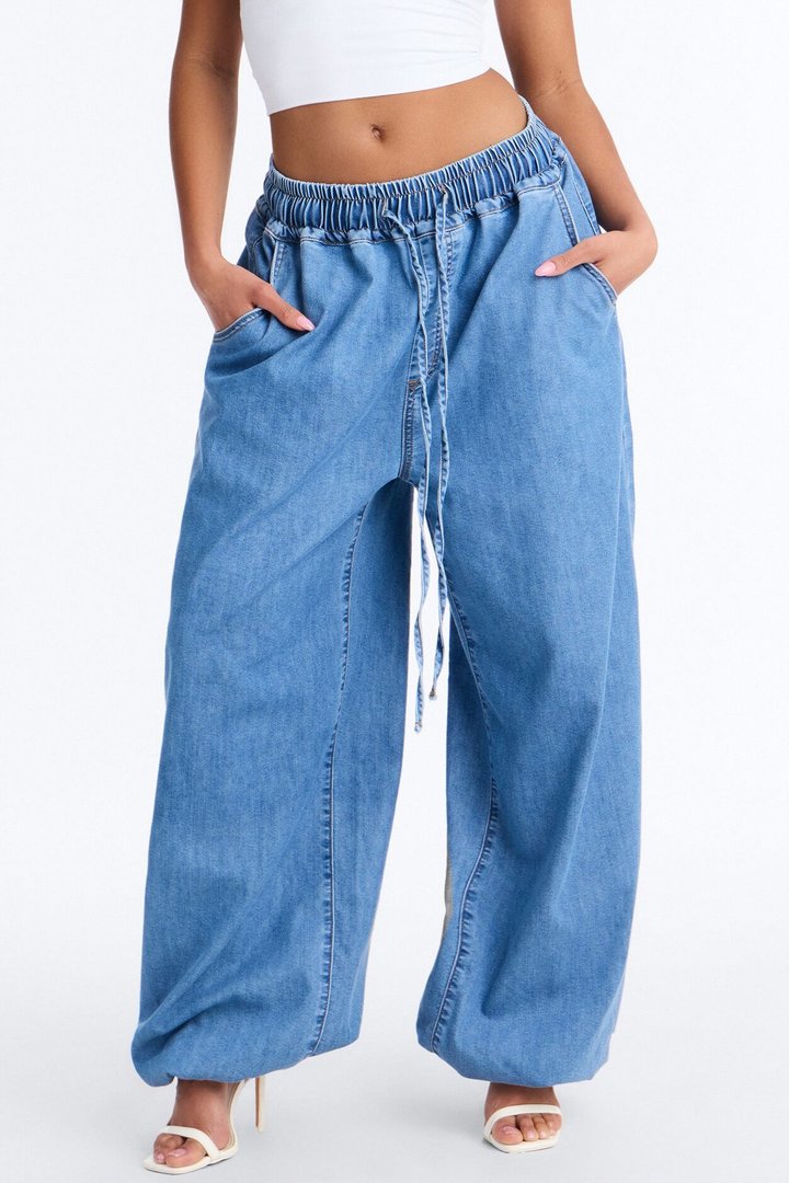 Premium Drapey Denim Baggy Jogger Jeans - Medium Wash