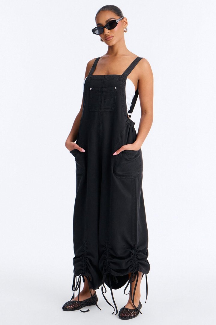 In Too Deep Drapey Denim Overalls - Black