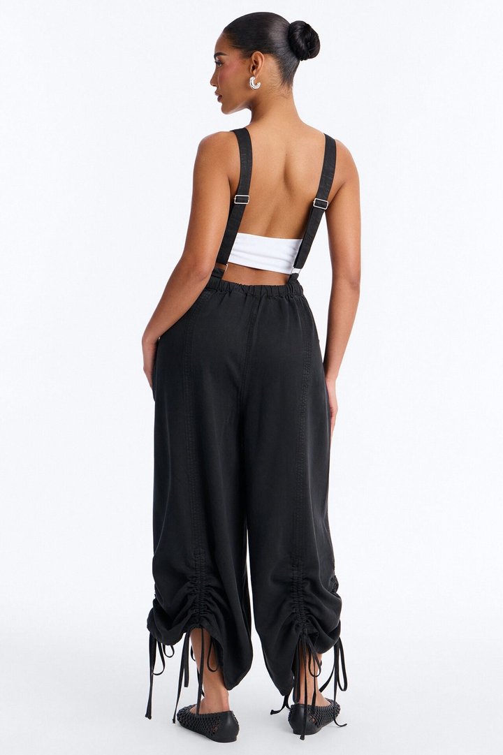 In Too Deep Drapey Denim Overalls - Black