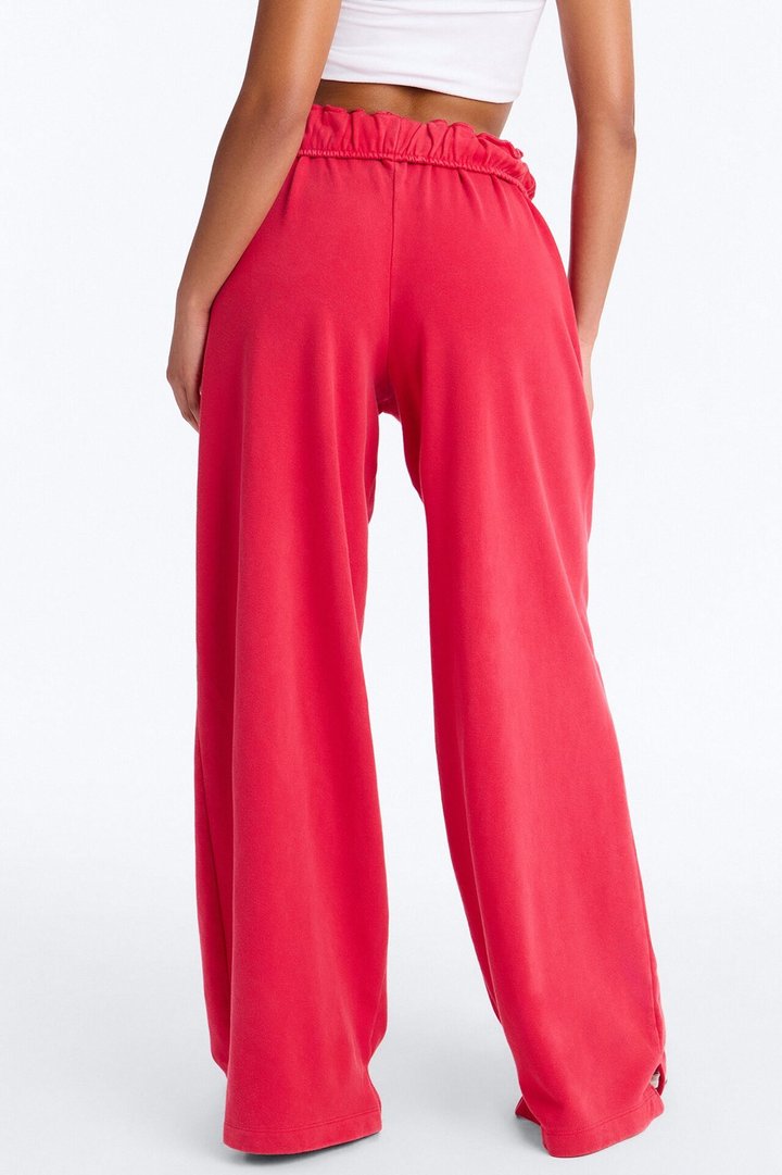 Sophia French Terry Foldover Waist Washed Sweatpant - Red