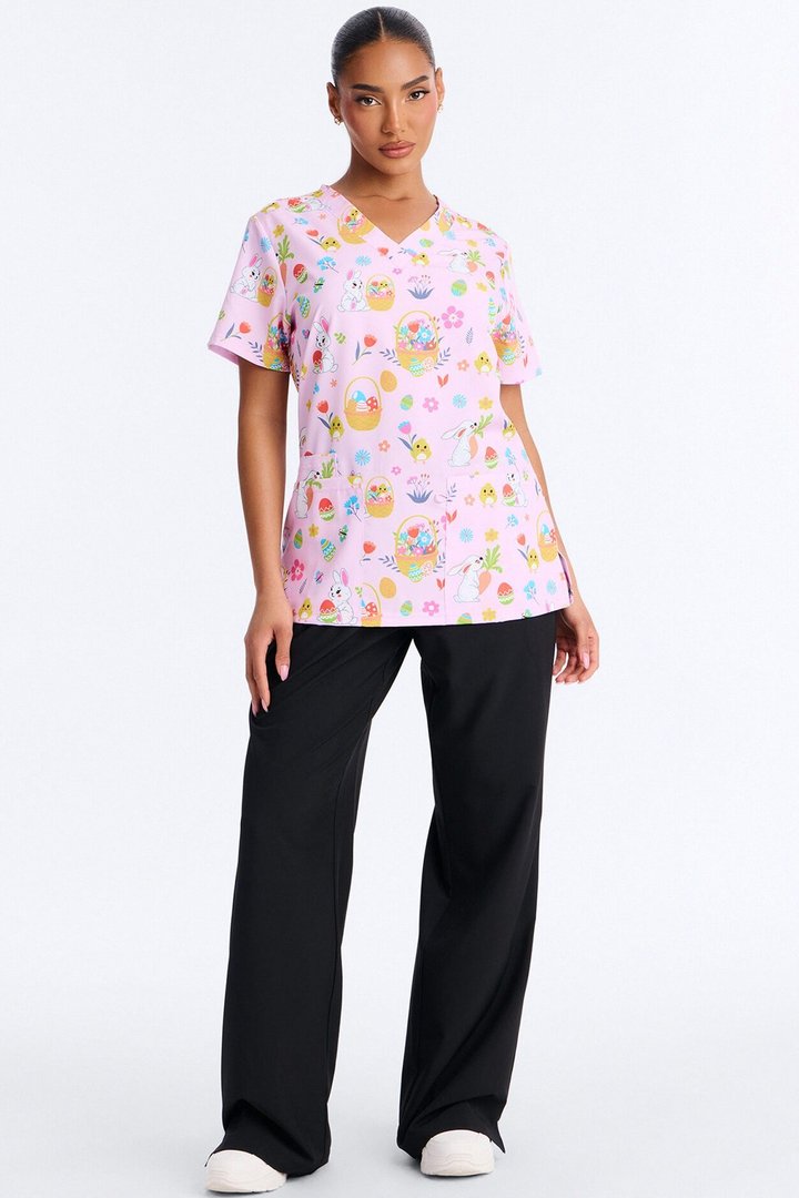 Egg Hunt Scrub Top - Pink/combo