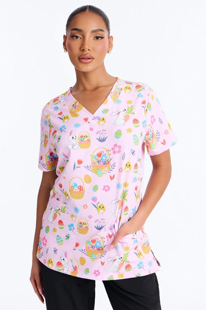 Egg Hunt Scrub Top - Pink/combo