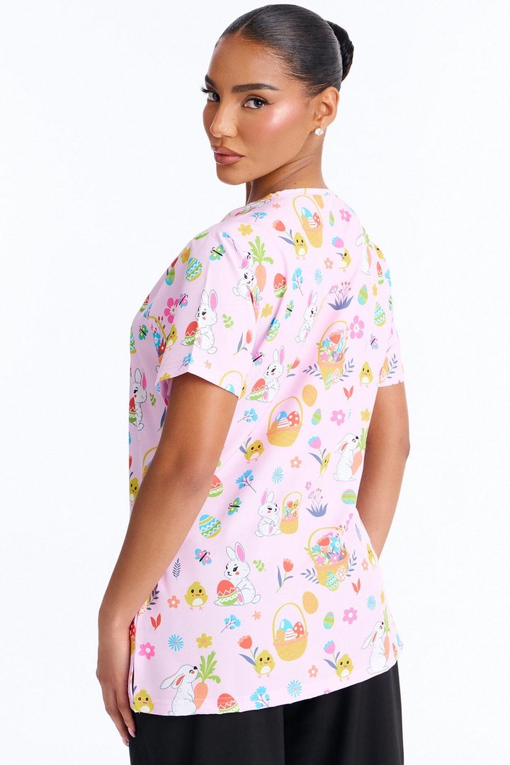 Egg Hunt Scrub Top - Pink/combo