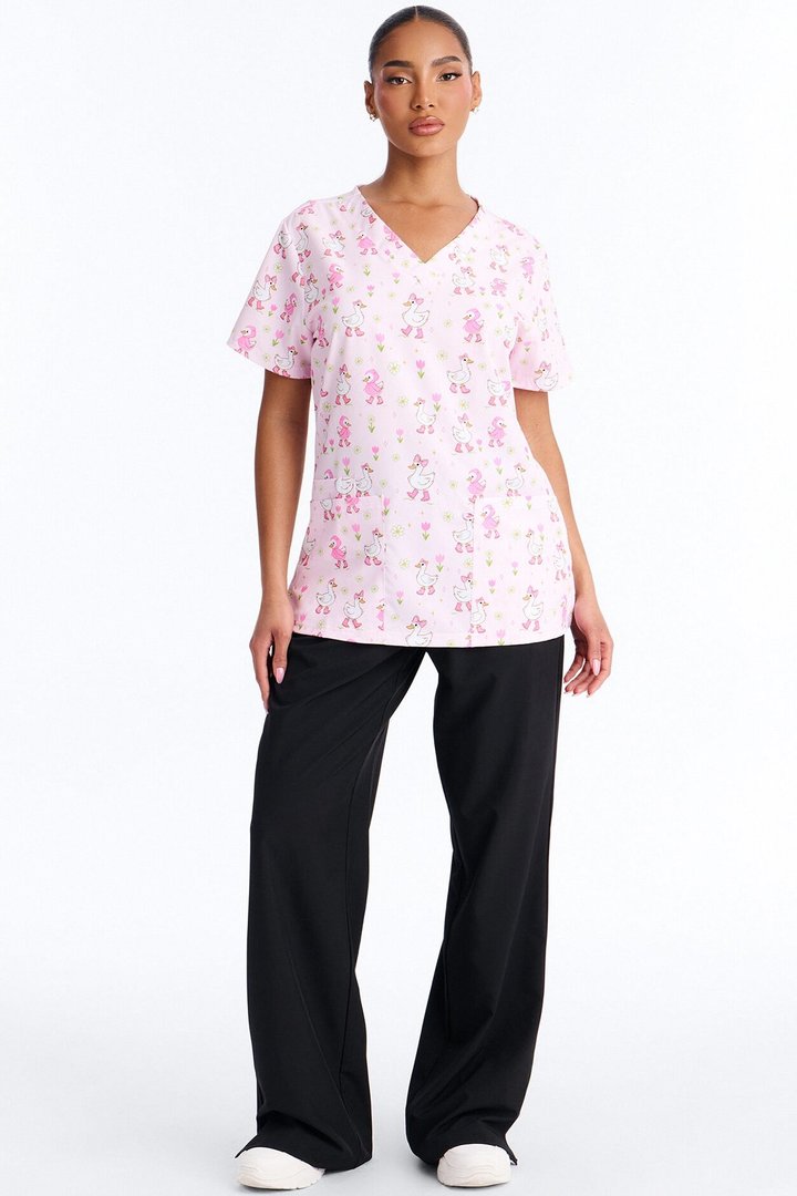 Spring Duckling Scrub Top - Pink/combo