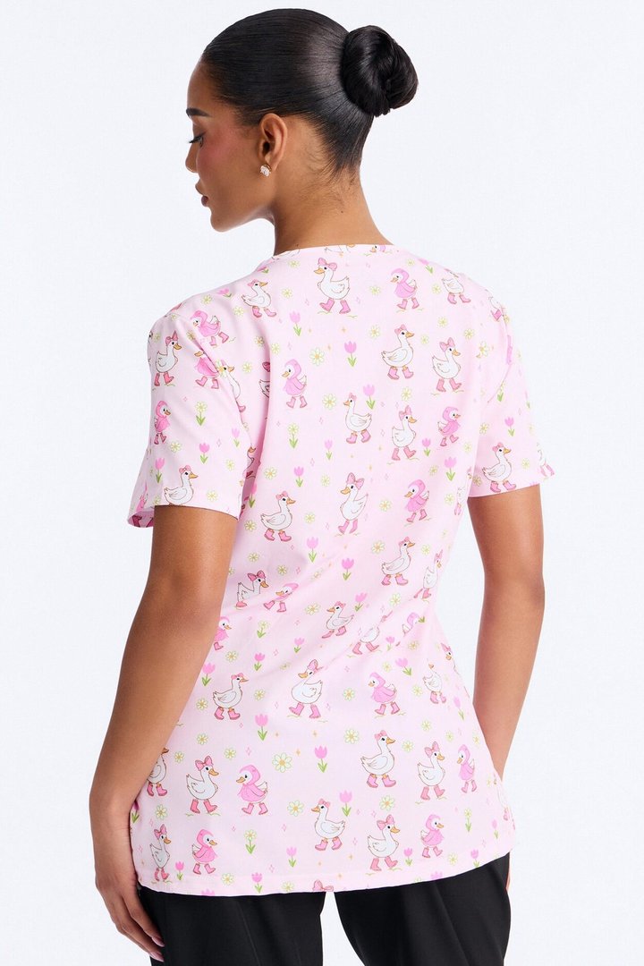 Spring Duckling Scrub Top - Pink/combo