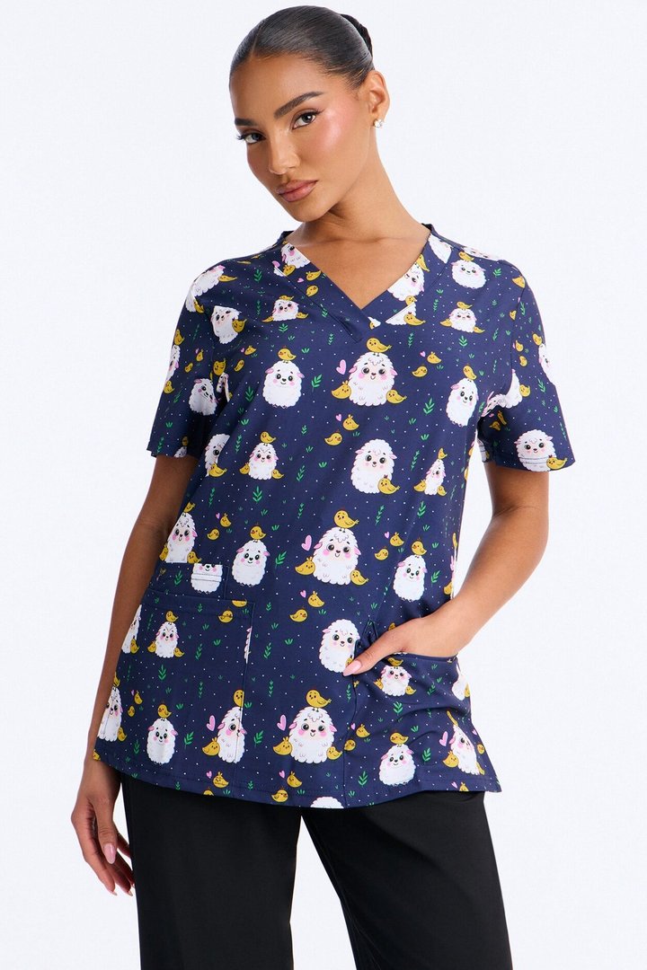 Ba Ba Baby Chick Scrub Top - Black/combo