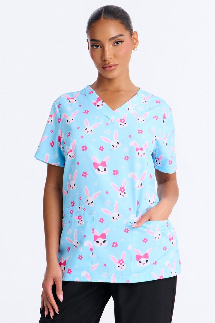 Pretty Bunnies Scrub Top - Blue/combo