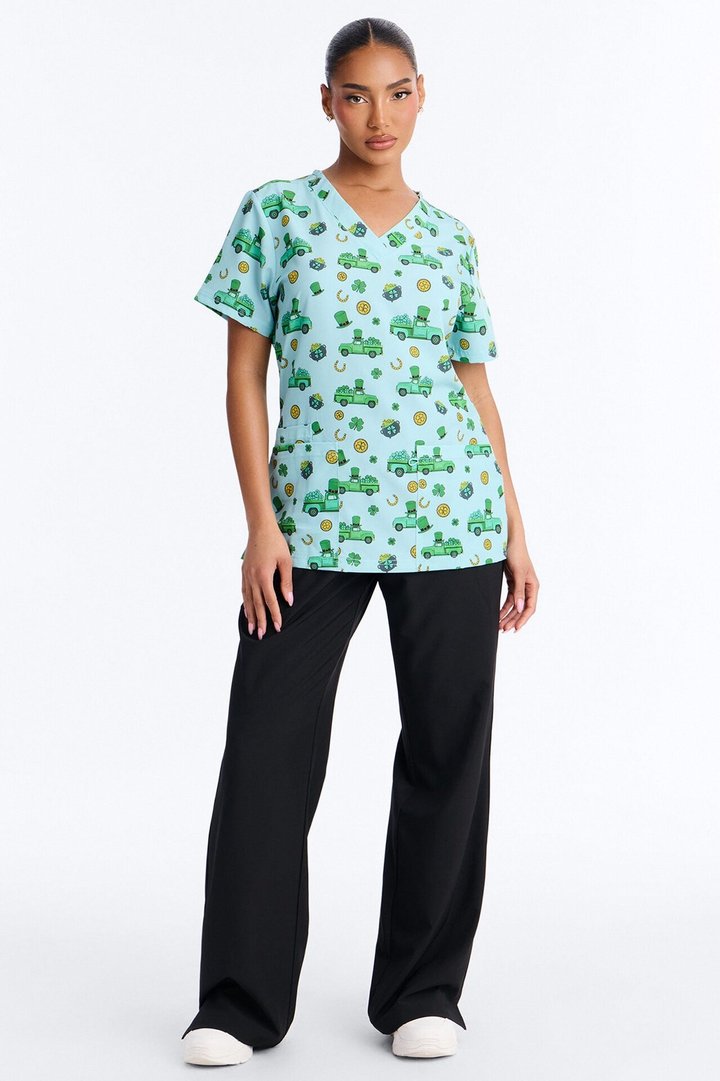 Luck In A Pick Up Truck Scrub Top - Green/combo
