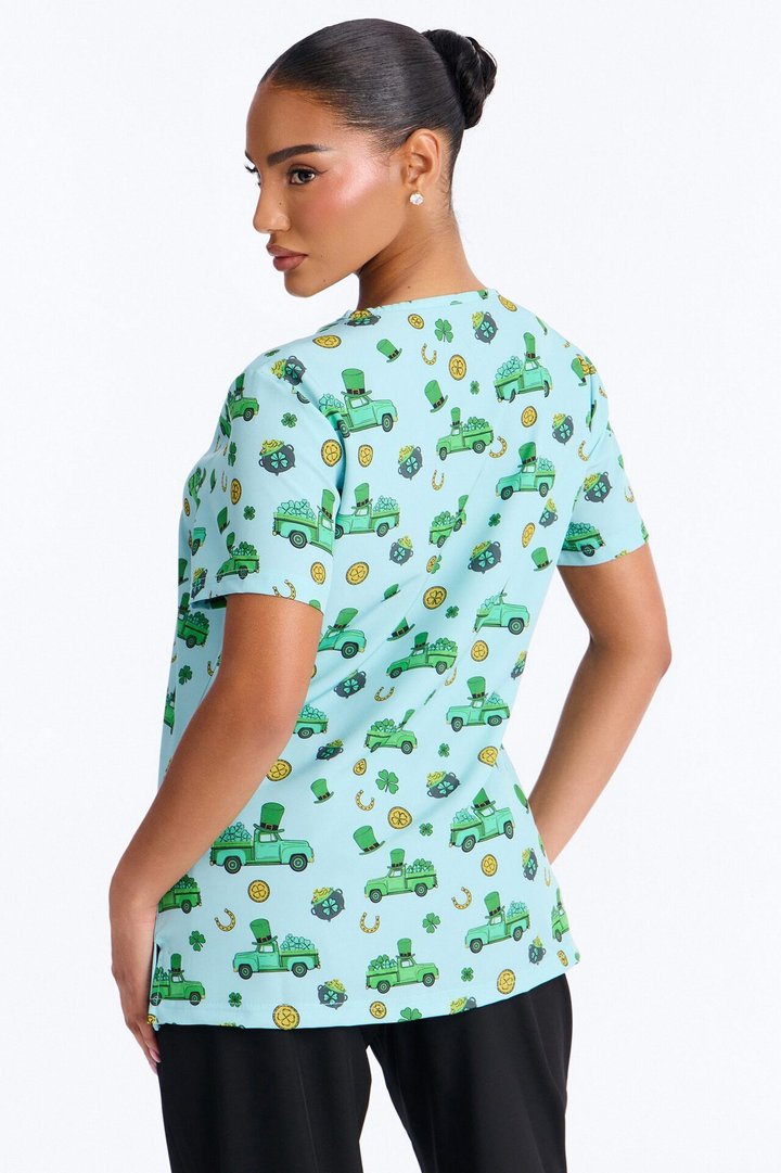 Luck In A Pick Up Truck Scrub Top - Green/combo