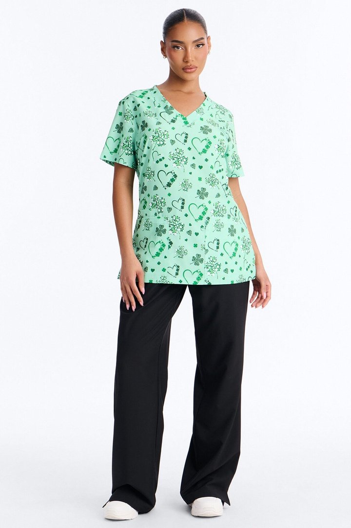 Lucky In Love Scrub Top - Green/combo