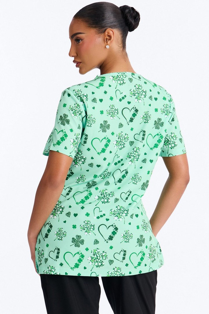 Lucky In Love Scrub Top - Green/combo