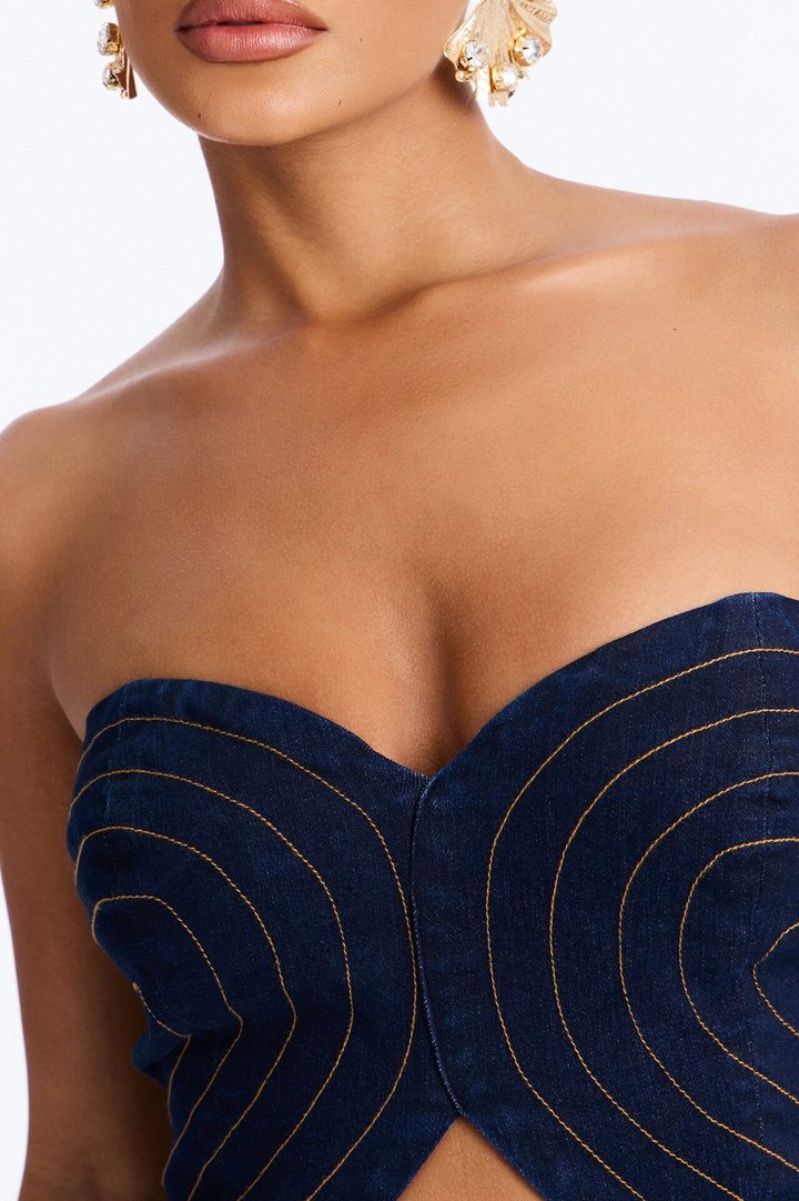 Taylee Strapless Stretch Denim Micro Mini Dress - Dark Wash