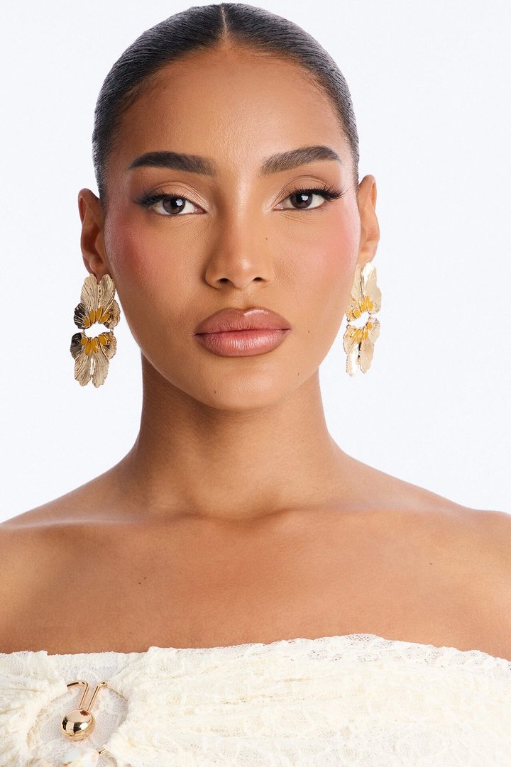 Island Glow Floral Drop Earrings - Gold/Yellow