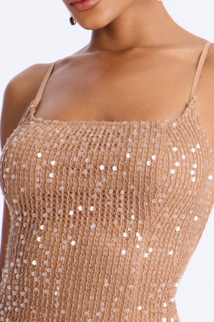 Avianna Spaghetti Strap Sequin Mini Dress - Mocha