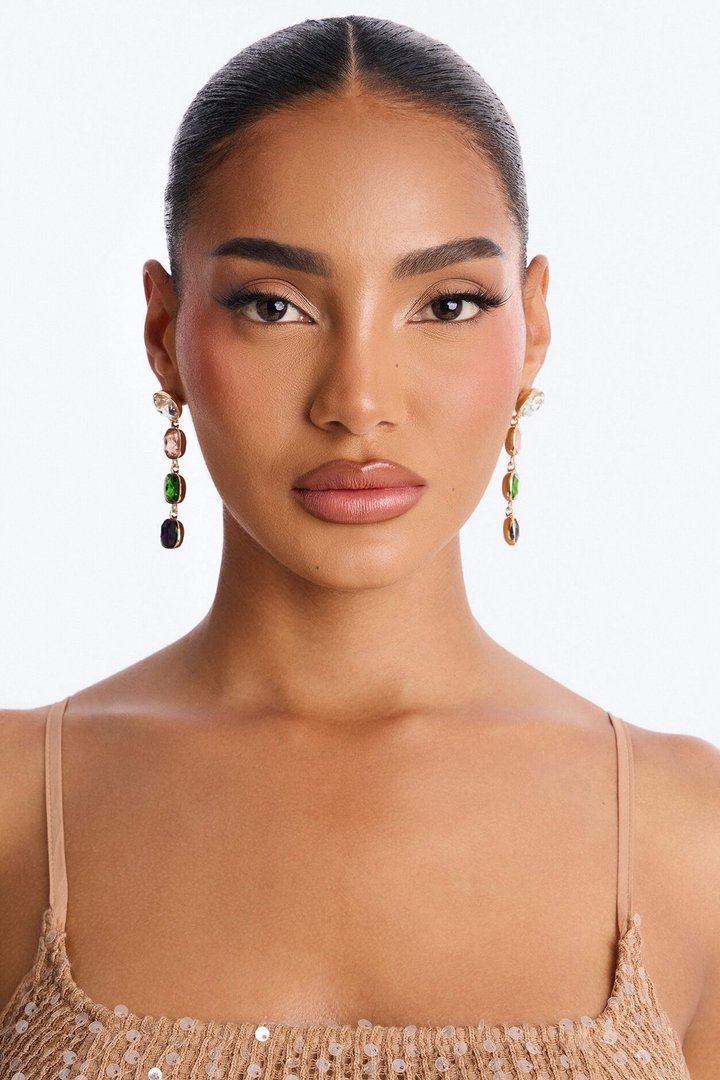 Only Fall Rhinestone Drop Earrings - Gold/Green