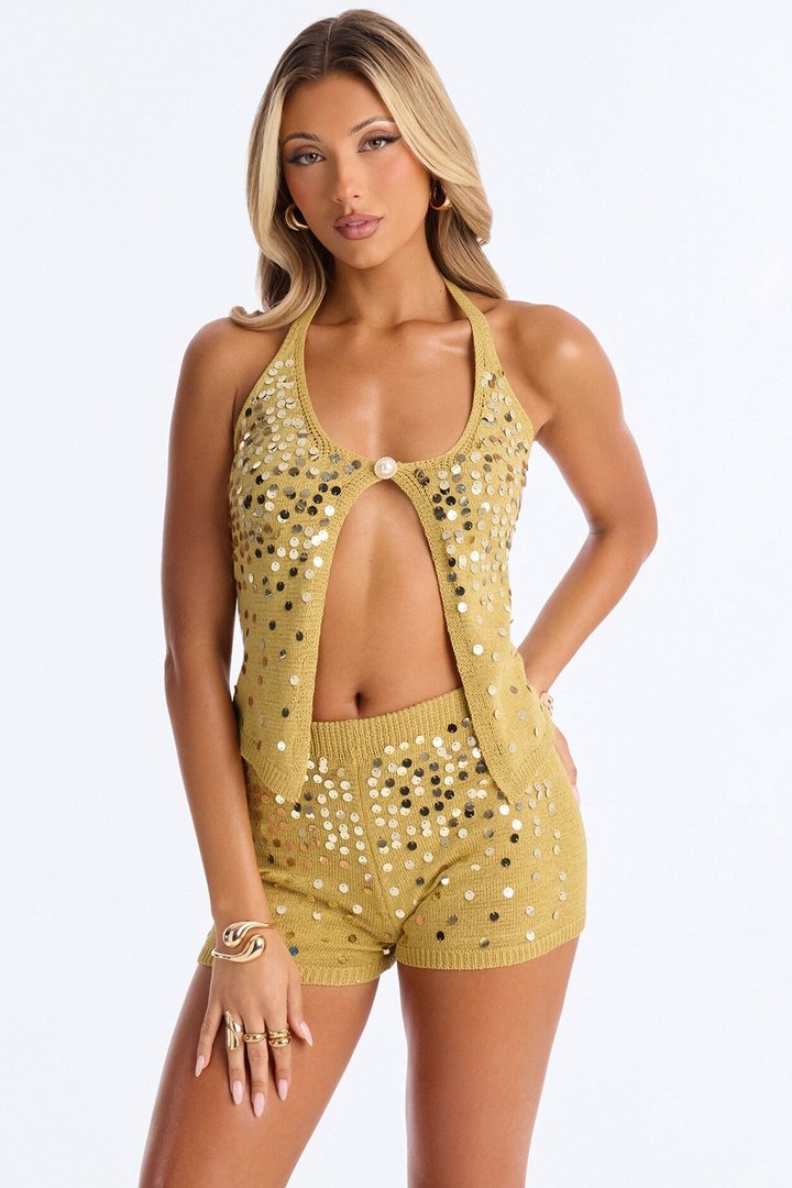 Lexi Sequin Short Set - Olive