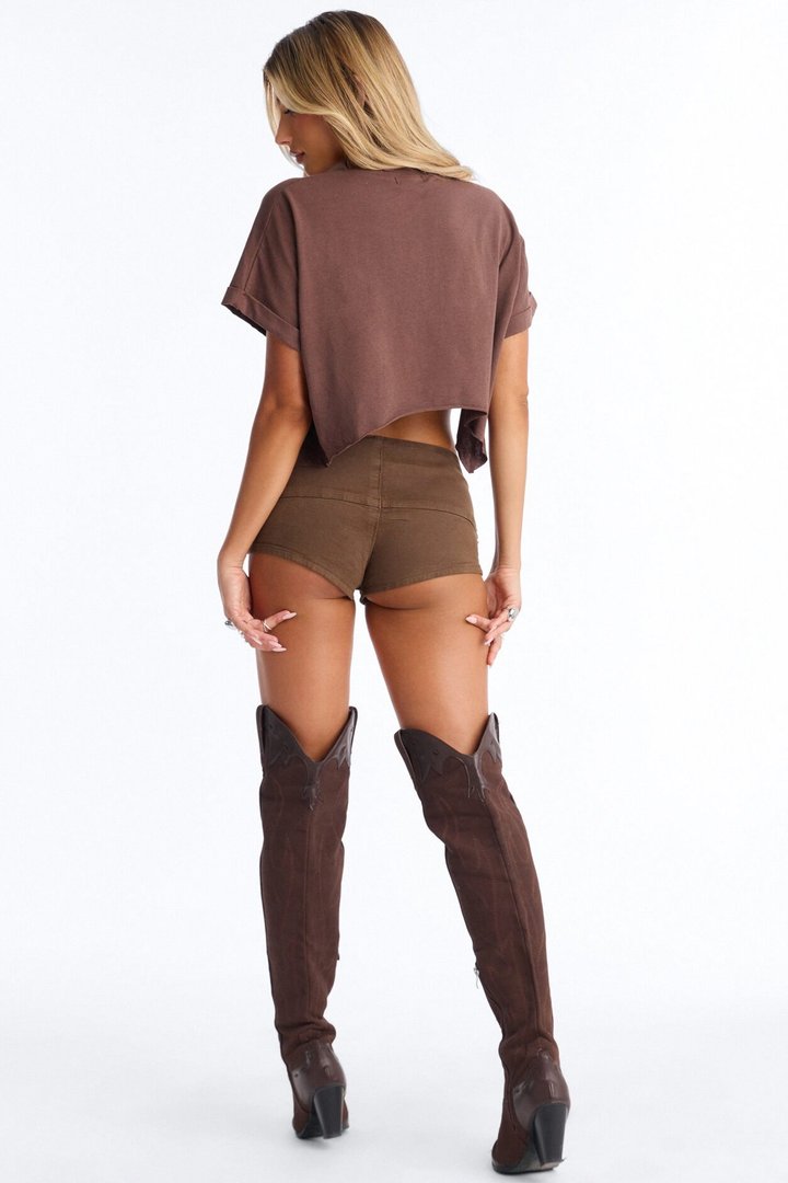 Howdy Rider Rhinestone Cropped Tee - Brown