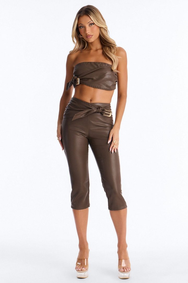 Siren Faux Leather Capri Set - Dark Brown