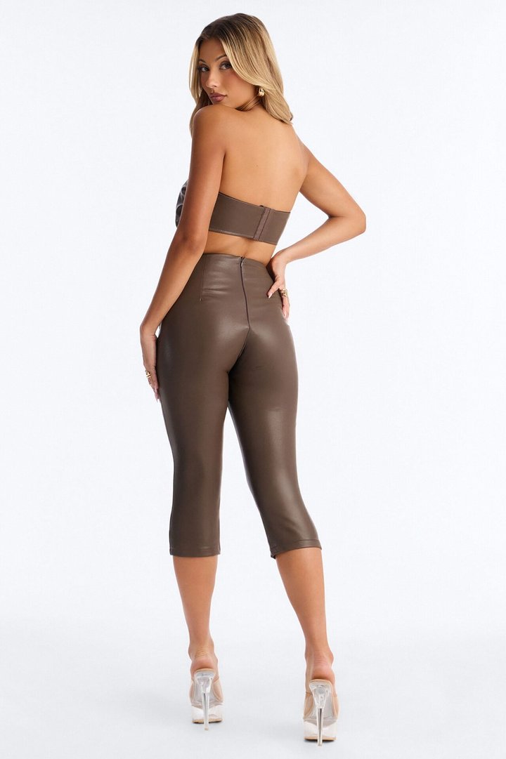 Siren Faux Leather Capri Set - Dark Brown