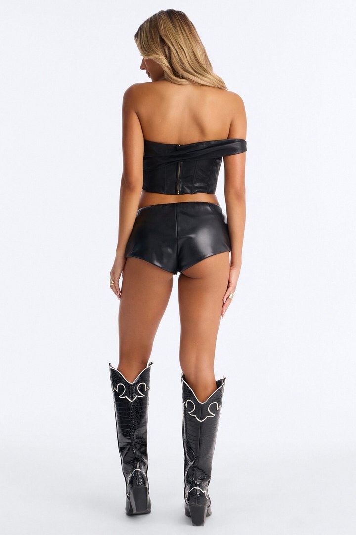 Siren Faux Leather Corset Top - Black
