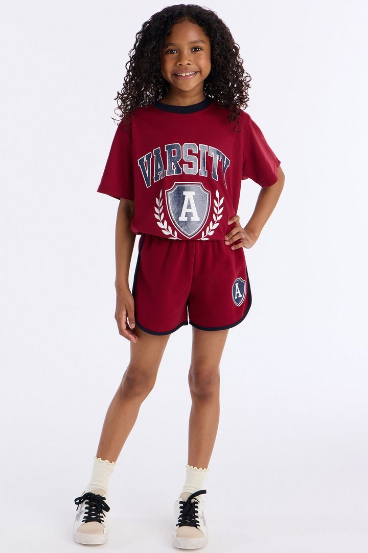 Mini Varsity Girl Short Set - Red