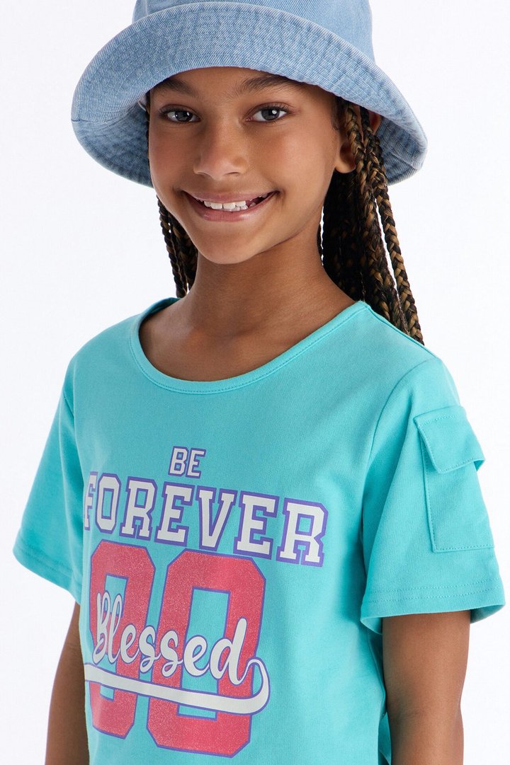 Mini Be Forever Blessed Short Set - Aqua