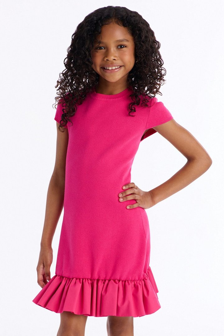 Mini Cassia Sweater Bubble Mini Dress - Hot Pink