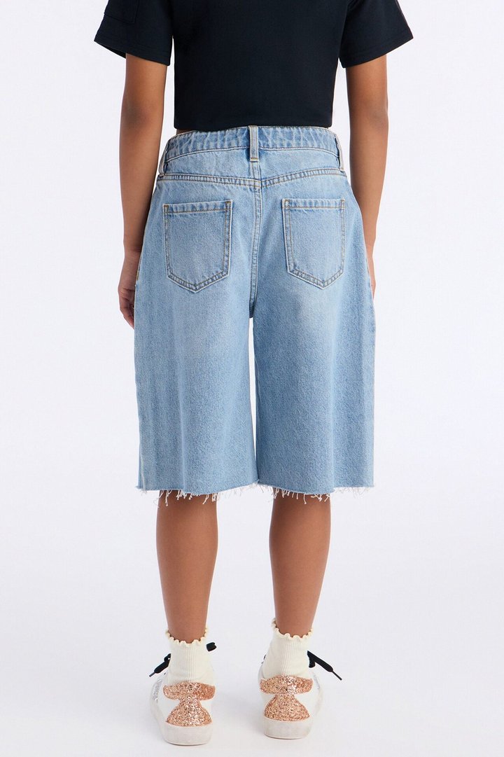 Mini Aleksa Pleated Non Stretch Denim Jorts - Light Wash