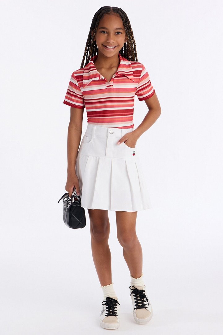 Mini Gianna Pleated Denim Skirt - White