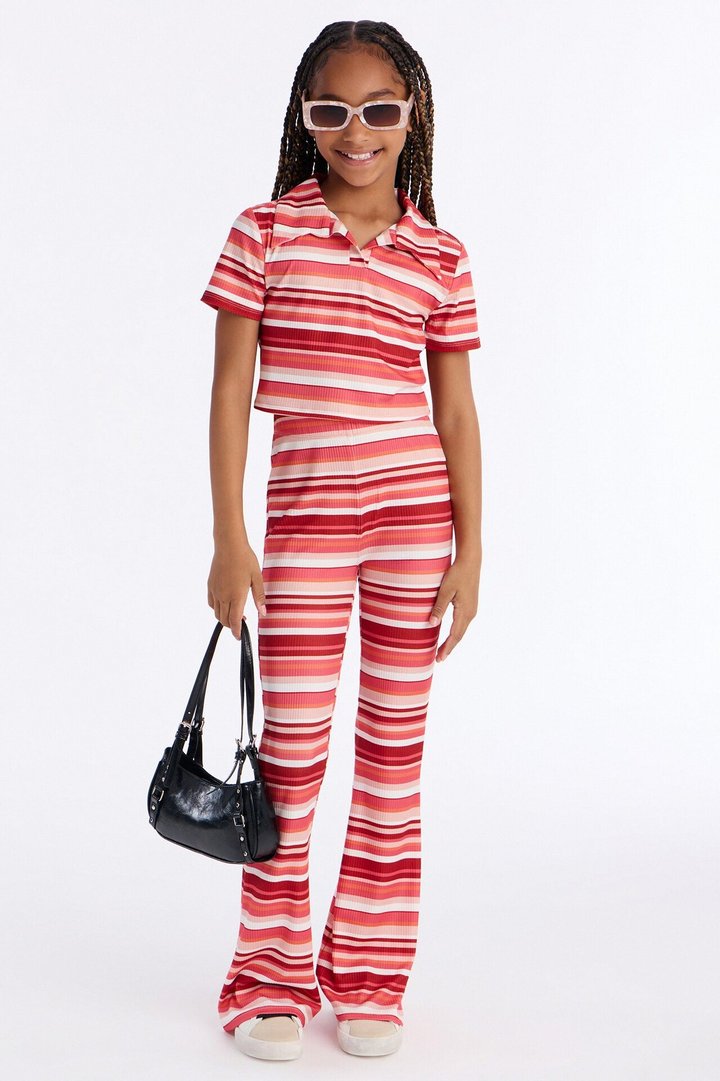 Mini Deserve It All Striped Polo Pant Set - Pink/combo